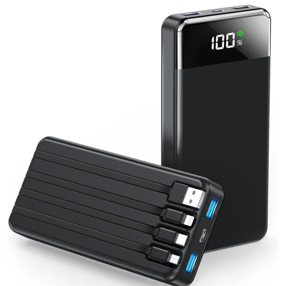 Portable Charger 35000mAh Power Bank - Portable Battery with 4 Built in Cables,